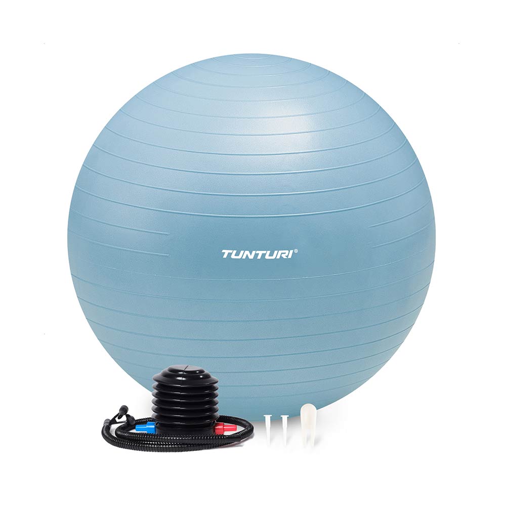 Tunturi Anti Burst Fitness bal met Pomp - Yoga bal 75 cm - Pilates bal - Zwangerschapsbal – 220 kg gebruikersgewicht - Incl Trainingsapp – Lichtblauw
