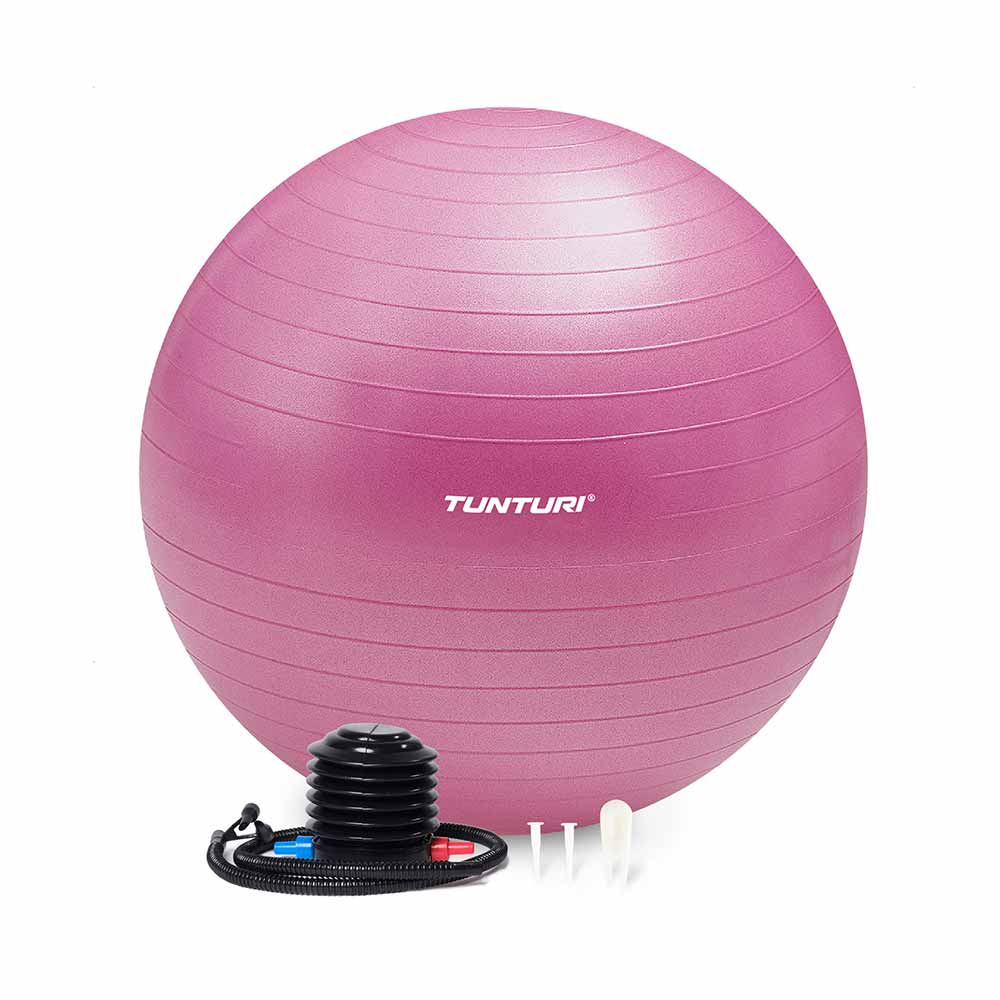 Tunturi Anti Burst Fitness bal met Pomp - Yoga bal 75 cm - Pilates bal - Zwangerschapsbal – 220 kg gebruikersgewicht - Incl Trainingsapp – Paars